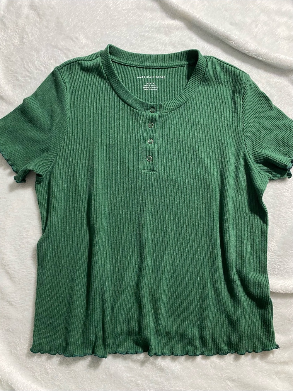 American Eagle Outfitters Forest Green Ribbed Henley Tee